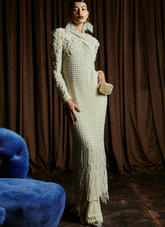 19 Ivory Beaded Fringe Gown