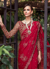 19 Red Net Embroidered Bridal Saree