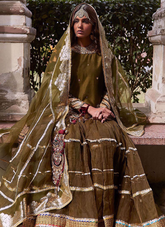 16 Olive Green Traditional Bridal Lehenga with Intricate Embroidery