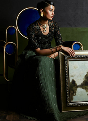 18 Midnight Elegance in Black & Olive Green Gown