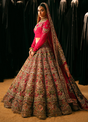 16 Crimson Red Bridal Lehenga with Heavy Floral Embroidery