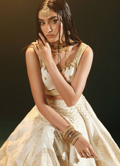16 Golden Ivory Bridal Lehenga with Mirror Work Dupatta