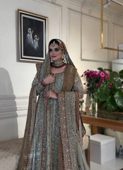 Regal Mint Green Bridal Ensemble with Hand Embellished Dupatta & Intricate Detailing
