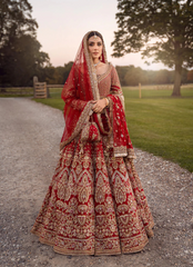 Timeless Red Bridal Attire with Dabka, Naqshi, Crystals & Pearls
