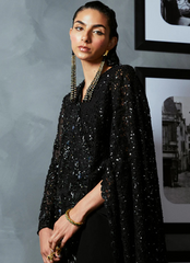 18 Black Sequin Cape Gown Ensemble