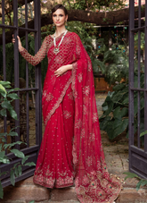 19 Red Net Embroidered Bridal Saree