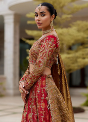 Romantic Scarlet Bridal – Paisley Appliqué Choli & Jamawar Lehnga