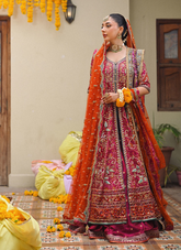 16 Magenta Kalidaar Bridal Ensemble with Orange Dupatta