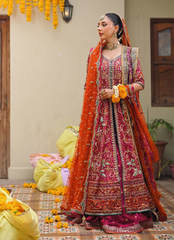 16 Magenta Kalidaar Bridal Ensemble with Orange Dupatta