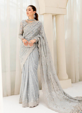 19 Powder Blue Embroidered Bridal Saree