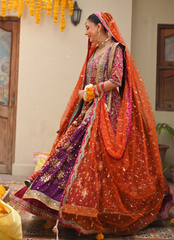 16 Magenta Kalidaar Bridal Ensemble with Orange Dupatta