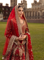Timeless Red Bridal Attire with Dabka, Naqshi, Crystals & Pearls