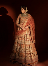19 Rust Orange Bridal Pishwas with Jamawar Lehenga