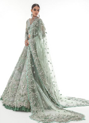22 Mint Green Bridal Lehenga with Heavy Silver Embroidery