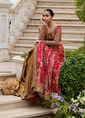 Romantic Scarlet Bridal – Paisley Appliqué Choli & Jamawar Lehnga