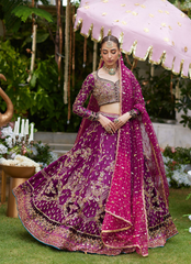 16 Plum Purple Lehenga Choli with Gold Embroidery and Pink Dupatta