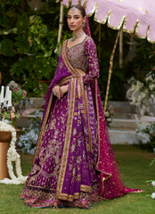 16 Plum Purple Lehenga Choli with Gold Embroidery and Pink Dupatta