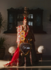 Velvet Elegance – Red & Green Lehnga with Raw Silk Choli