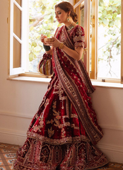 Deep Red Velvet Bridal Lehnga Choli with Heavy Hand Embellishments