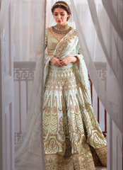 Pastel Mint Green Bridal Lehnga Choli with Golden Embellishments