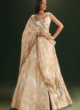16 Golden Ivory Bridal Lehenga with Mirror Work Dupatta