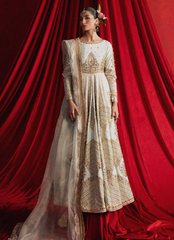 16 Ivory and Gold Kalidaar Bridal Ensemble with Sheer Dupatta