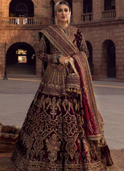 19 Deep Maroon and Gold Heavily Embroidered Bridal Lehenga