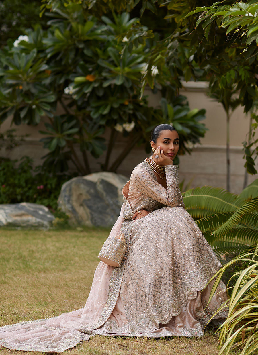 Refined Powder Pink Ensemble – Handcrafted with Timeless Detailing