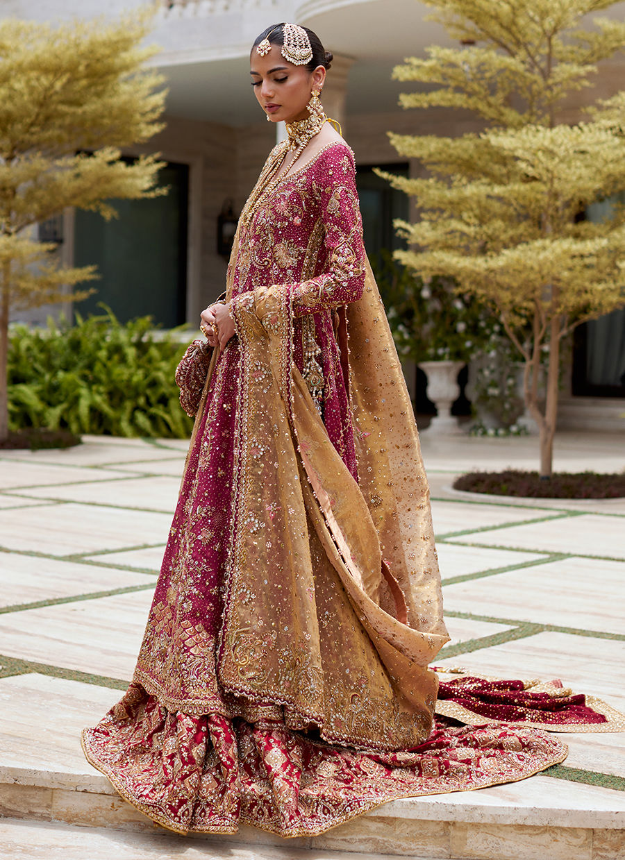 Crimson Kalidaar – Handcrafted Elegance with Kora & Dabka Embellishments