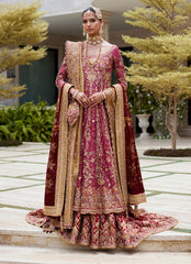 Crimson Kalidaar – Handcrafted Elegance with Kora & Dabka Embellishments