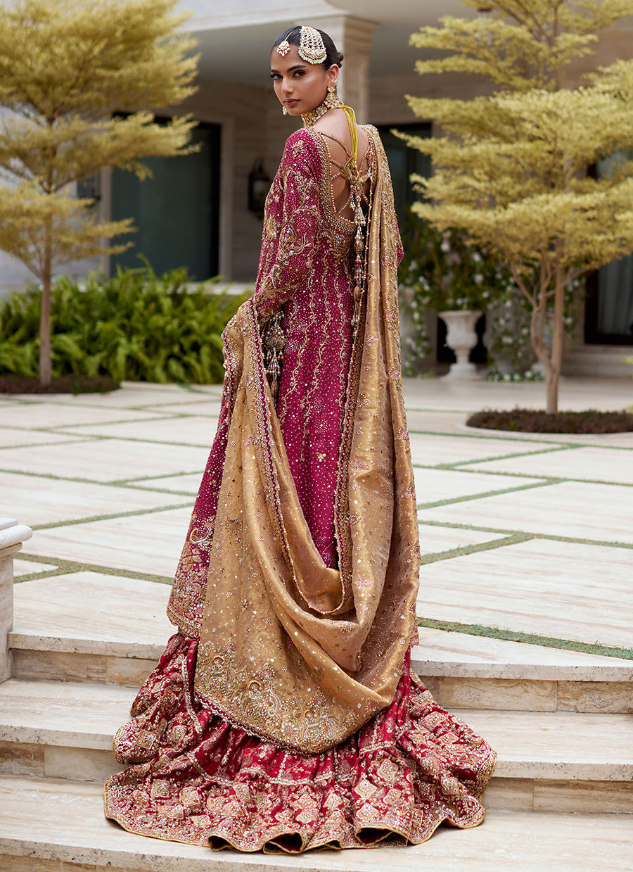 Crimson Kalidaar – Handcrafted Elegance with Kora & Dabka Embellishments