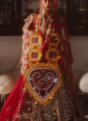 Velvet Elegance – Red & Green Lehnga with Raw Silk Choli