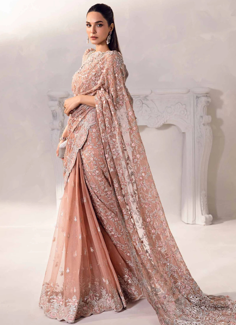 18 Rose Gold Embroidered Bridal Saree
