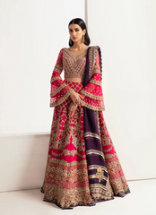 16 Hot Pink Embroidered Lehenga with Flared Sleeves and Contrasting Purple Dupatta