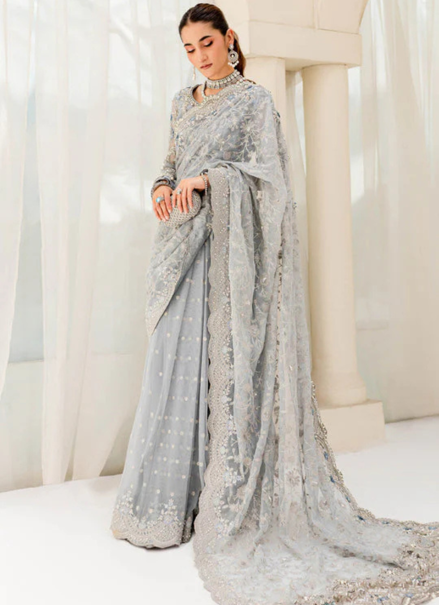 19 Powder Blue Embroidered Bridal Saree