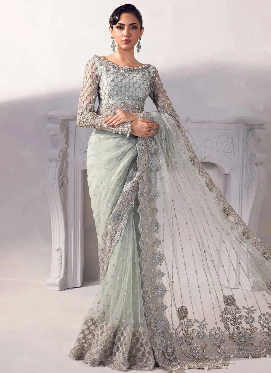 18 Elegant Blue Embellished Saree Gown