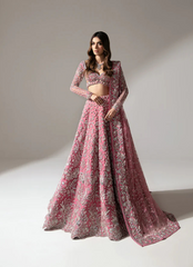 19 Rose Pink Embellished Bridal Lehenga with Long Sleeves