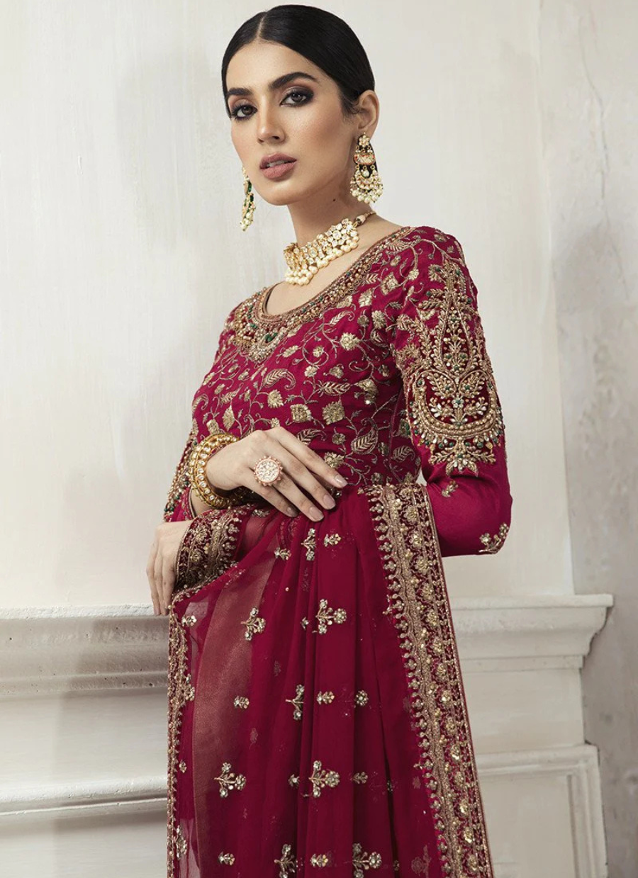 19 Deep Maroon Embroidered Bridal Saree
