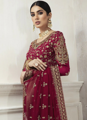 19 Deep Maroon Embroidered Bridal Saree