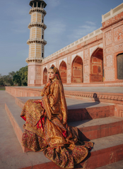 18 Golden and Red Traditional Bridal Dress with Heavy Embellishment