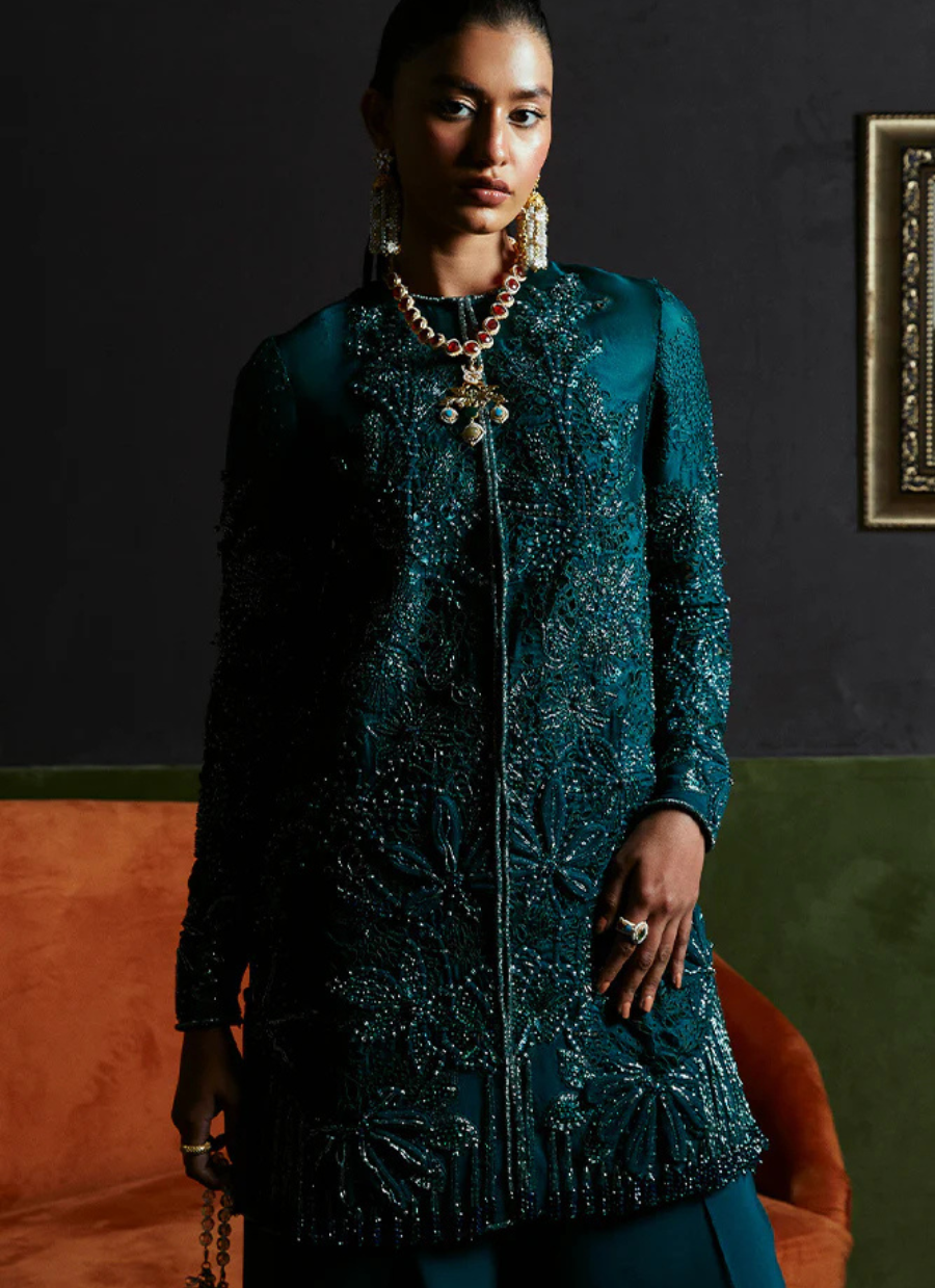 18 Emerald Embellished Jacket with Wide-Leg Trousers