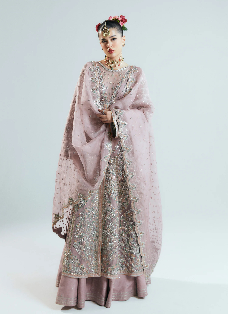 16 Dusty Rose Heavily Embellished Kalidaar with Flared Sleeves