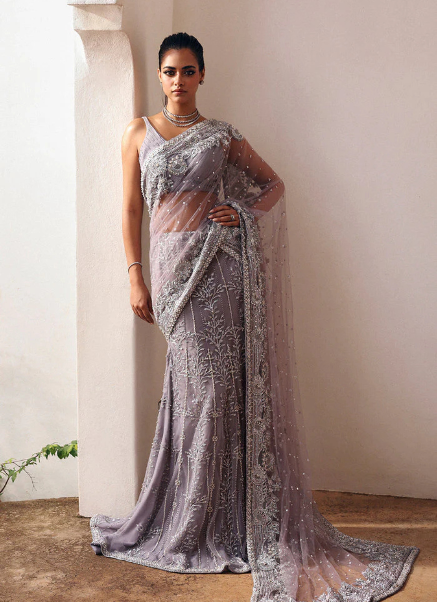 18 Lavender Silver Embroidered Bridal Saree