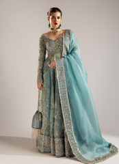 16 Sea Green Embellished Kalidaar with Silver Detailing
