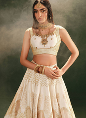 16 Golden Ivory Bridal Lehenga with Mirror Work Dupatta