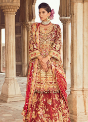 18 Jahanara Maroon & Gold Bridal Ensemble
