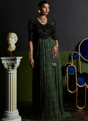 18 Midnight Elegance in Black & Olive Green Gown