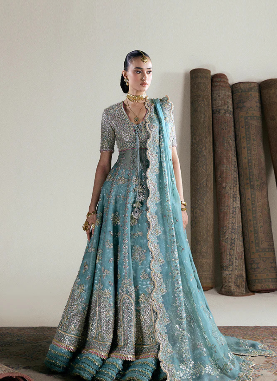 18 Aqua Blue Embroidered Bridal Lehenga