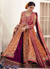 16 Rust Orange & Magenta Heavily Embroidered Kalidaar Bridal Ensemble