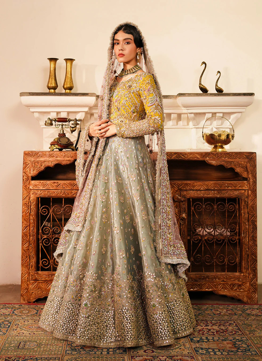 16 Mint Green Bridal Lehenga with Rose Pink Embroidered Dupatta